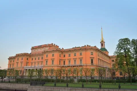 The facade of the Mikhailovsky (engineers') castle and the river Stock Photos