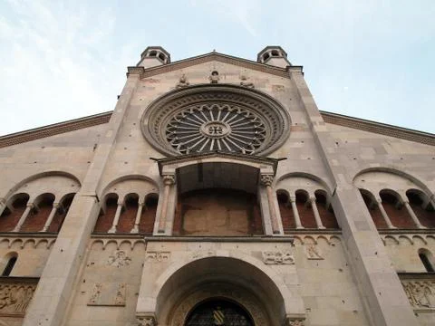 Facade of the Modena Cathedral Stock Photos