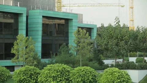 Facade of the modern building, right to left general shot Stock Footage 74382982