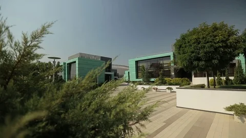 Facade of the modern building, top down, general shot Stock Footage 74383109