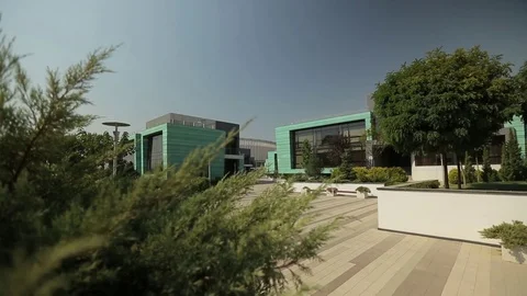 Facade of the modern building, top down, general shot Stock Footage 75984163