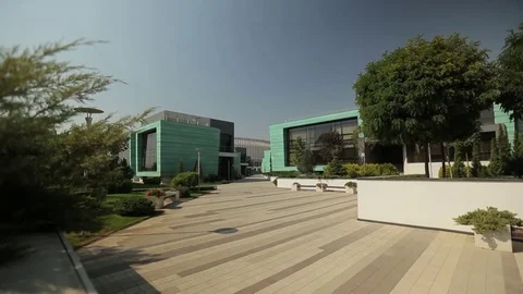 Facade of the modern building, top down, general shot Stock Footage 75984380