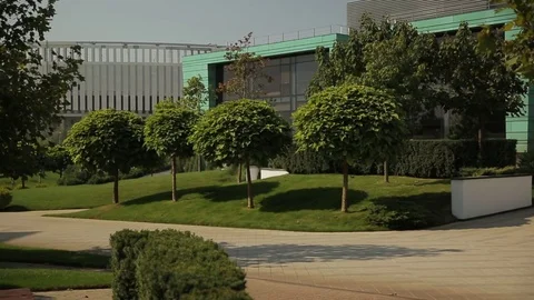 Facade of the modern building, top down, m/s Stock Footage 75985405