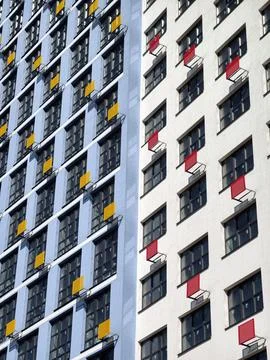 Facade of a modern building under construction with mounts for air conditio.. Stock Photos