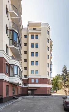Facade of modern multi-storey building in the city. Space for text Stock Photos