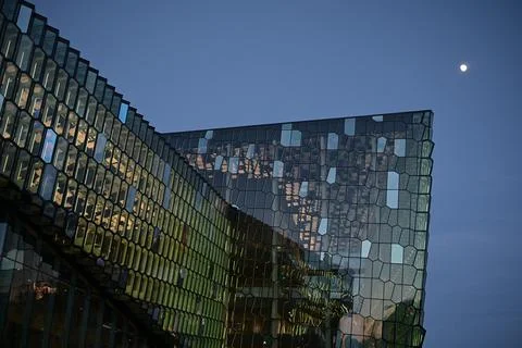 Facade of modern reflective glass pixel patterned building in city 스톡 사진