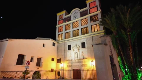 Facade of the Monastery of Santa Clara la Real at Night in Murcia Stock Footage 333596803