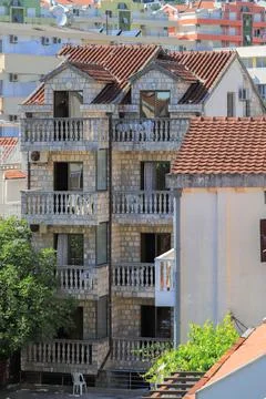 Facade of a multi-storey in Montenegro Stock Photos