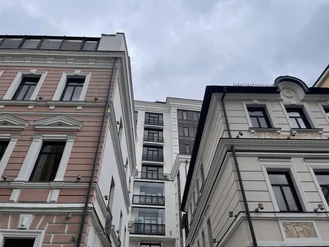 Facade of a multi-storey panel building. Residential building with many apart Stock Photos