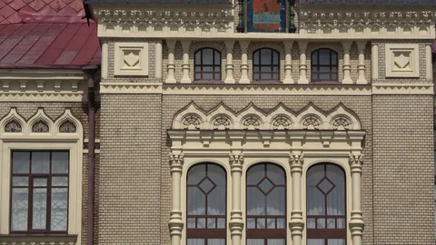 Facade of the New bread exchange building close-up, July day. Rybinsk, Russia Vídeos de archivo 127523978