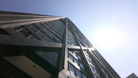 Facade of new modern multi-storey house, bottom view, close-up Stock Footage 301430167