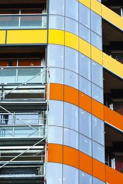 Facade of a new multi-storey building under construction Stock Photos