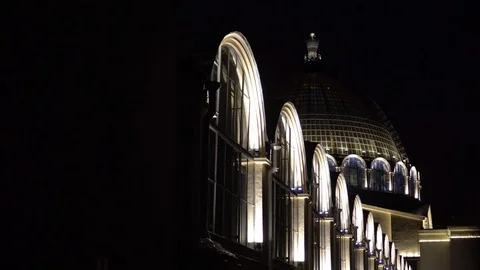 Facade of a nice building. Windows and the dome are beautifully lit. Night time Stock Footage 106394153