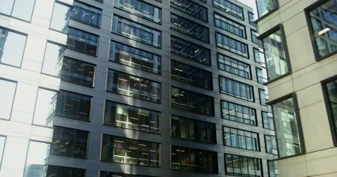Facade of an office building with large panoramic windows. Stock Footage 181587165
