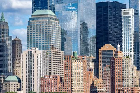 Facade of office towers. Facade pattern creates NYC texture. Inspect glass fa Stock Photos