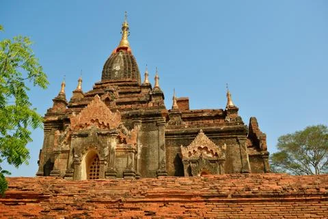 Facade of old beautiful buddist temple in Bagan, Myanmar Stock Photos