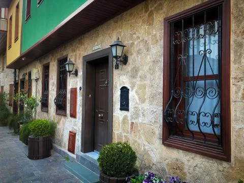 A facade of an old building Ottoman time architecture gate in Antalya Old tow Stock Photos