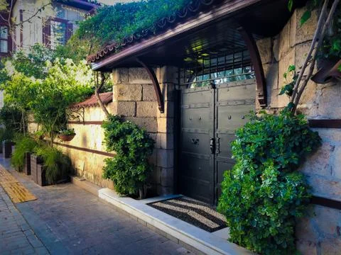 A facade of an old building Ottoman time architecture gate in Antalya Old tow Stock Photos
