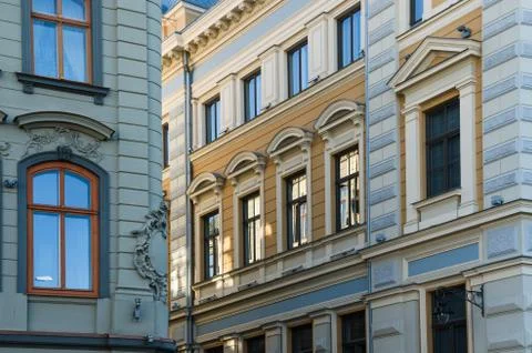Facade of the old building in Riga Stock Photos