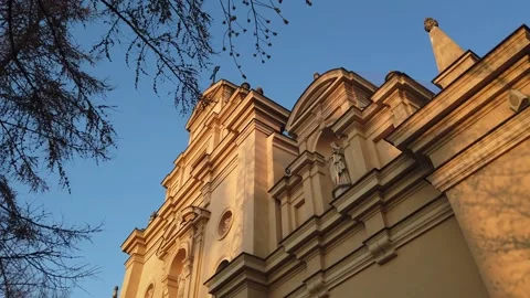 Facade old catholic church. Stock Footage 133805553