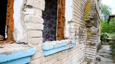 Facade of the old dilapidated house Stock Footage 254339522