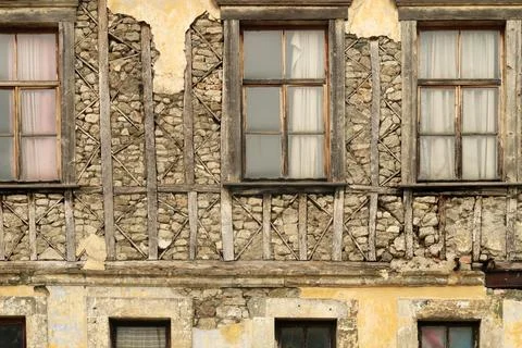 Facade of an old half-timbered, timber framed, truss house in Trabzon, Turkey Stock Photos
