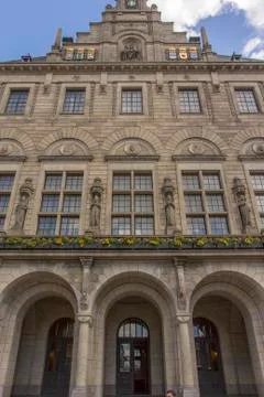 Facade of one side of the city hall in Rotterdam Stock Photos