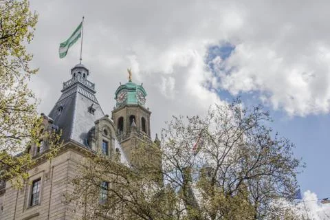 Facade of one side of the city hall in Rotterdam Stock Photos