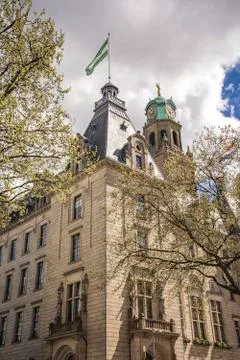 Facade of one side of the city hall in Rotterdam Stock Photos