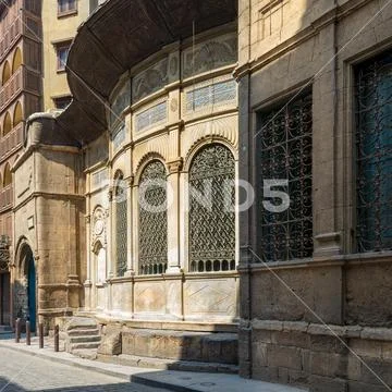 Facade of Ottoman era historic Soliman Agha El Silahdar complex, Moez Street Stock Photos