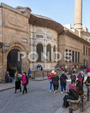 Facade of Ottoman era historic Soliman Agha El Silahdar complex, Moez Street Stock Photos