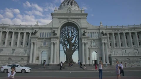 Facade of the Palace of Farmers Stock Footage 134286189