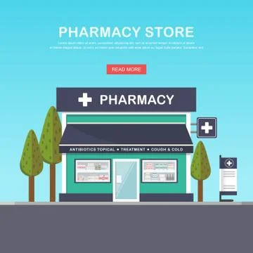 Facade of pharmacy in the urban space Stock Illustration