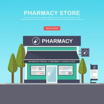 Facade of pharmacy in the urban space Stock Illustration
