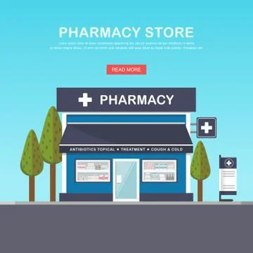 Facade of pharmacy in the urban space Stock Illustration