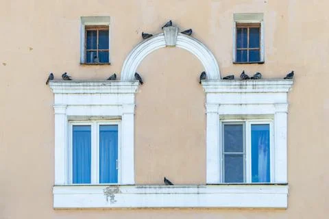 Facade with pigeons Stock Photos