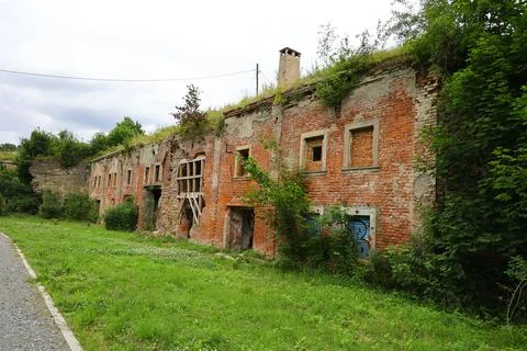 Facade of red brick barracks at Owcza Góra fortress in Kłodzko Stock Photos