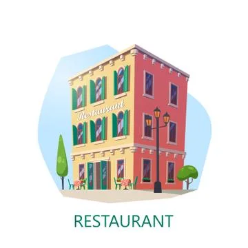 Facade of restaurant or buffet, cafe building Stock Illustration