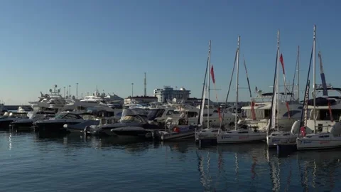 Facade of Rosmorport building from side of Sochi commercial seaport piers. Stock Footage 145005731