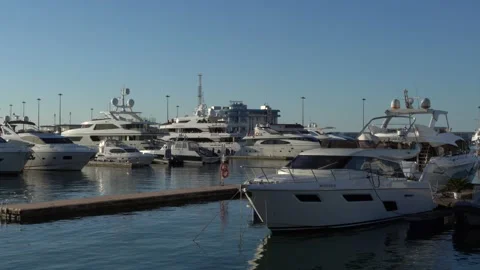 Facade of Rosmorport building from side of Sochi commercial seaport piers. Stock Footage 145457147