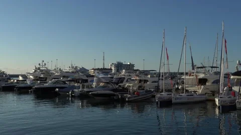Facade of Rosmorport building from side of Sochi commercial seaport piers. Stock Footage 145457194