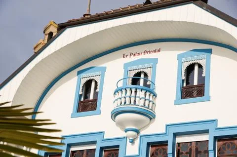 Facade with round balcony. Stock Photos