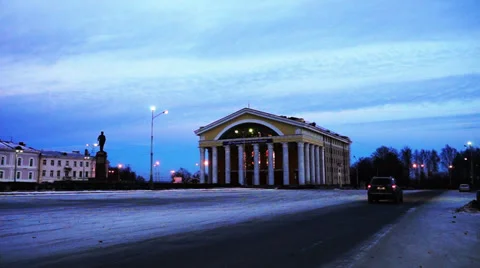 Facade of Russian Dramatic Theater with columns Stock Footage 38017873