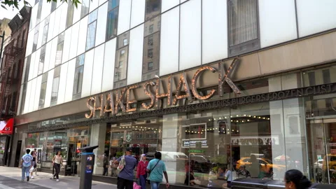 Facade of a Shake Shack restaurant in New York City. Stock Footage 333813879