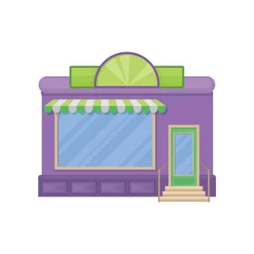 Facade of shop building with showcase window, front view of city building Ilustración de archivo