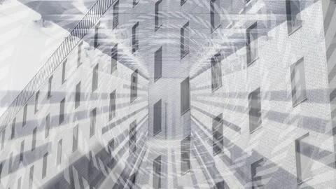 Facade showing pulsing spiral and radial overlay as frames progress, creating Stock Footage 332731653
