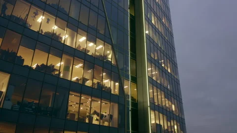 Facade of a skyscraper with office windows in the evening. Stock Footage 172592175