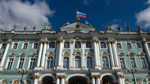 Facade of The State Hermitage and a sky in the sunny day Stock Footage 84157983