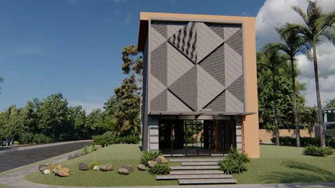 Facade style 3D home model, 3 story house with  interior decoration and a garden Vidéo 259112893