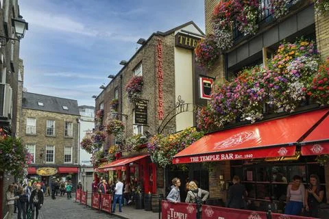 Facade of The Temple bar, one of Dublin's most famous and touristy pubs. Stock Photos